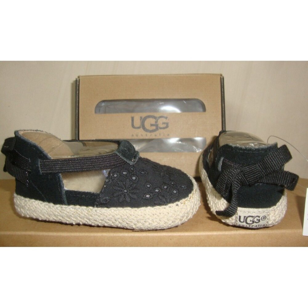 UGG Australia Baby Estee Eyelet Black Shoes Infant Size 2/3 NEW 1004039